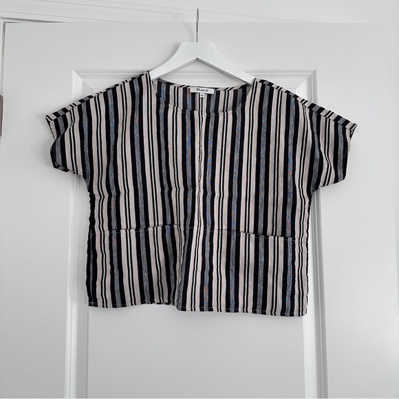 Madewell Tops - Madewell Black, Cream, and Navy Striped Short-Sleeve Top